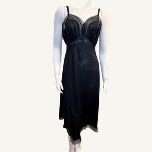 Van Raalte 1950s Black Nylon Full Slip Dress Philmy Mesh Size 34 Vintage